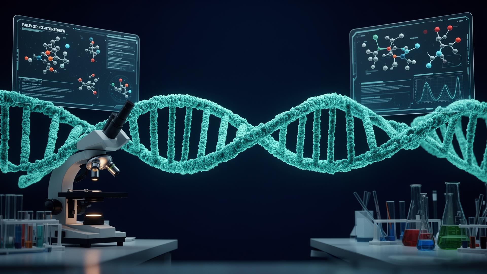 Holographic DNA helix above a laboratory microscope